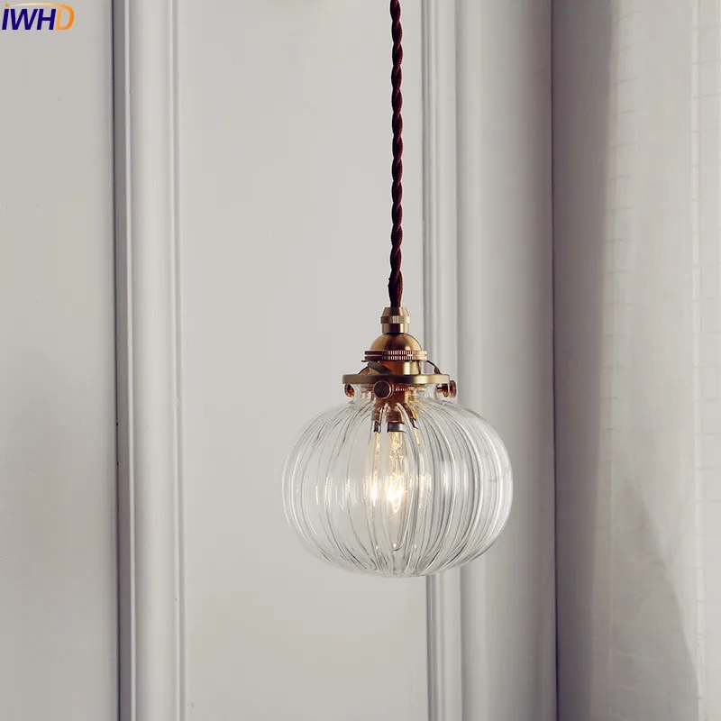 IWHD Nordic Glass Ball Pendant Light Fixtures Dinning Living Room Copper Vintage Pendant Lamp Hanging