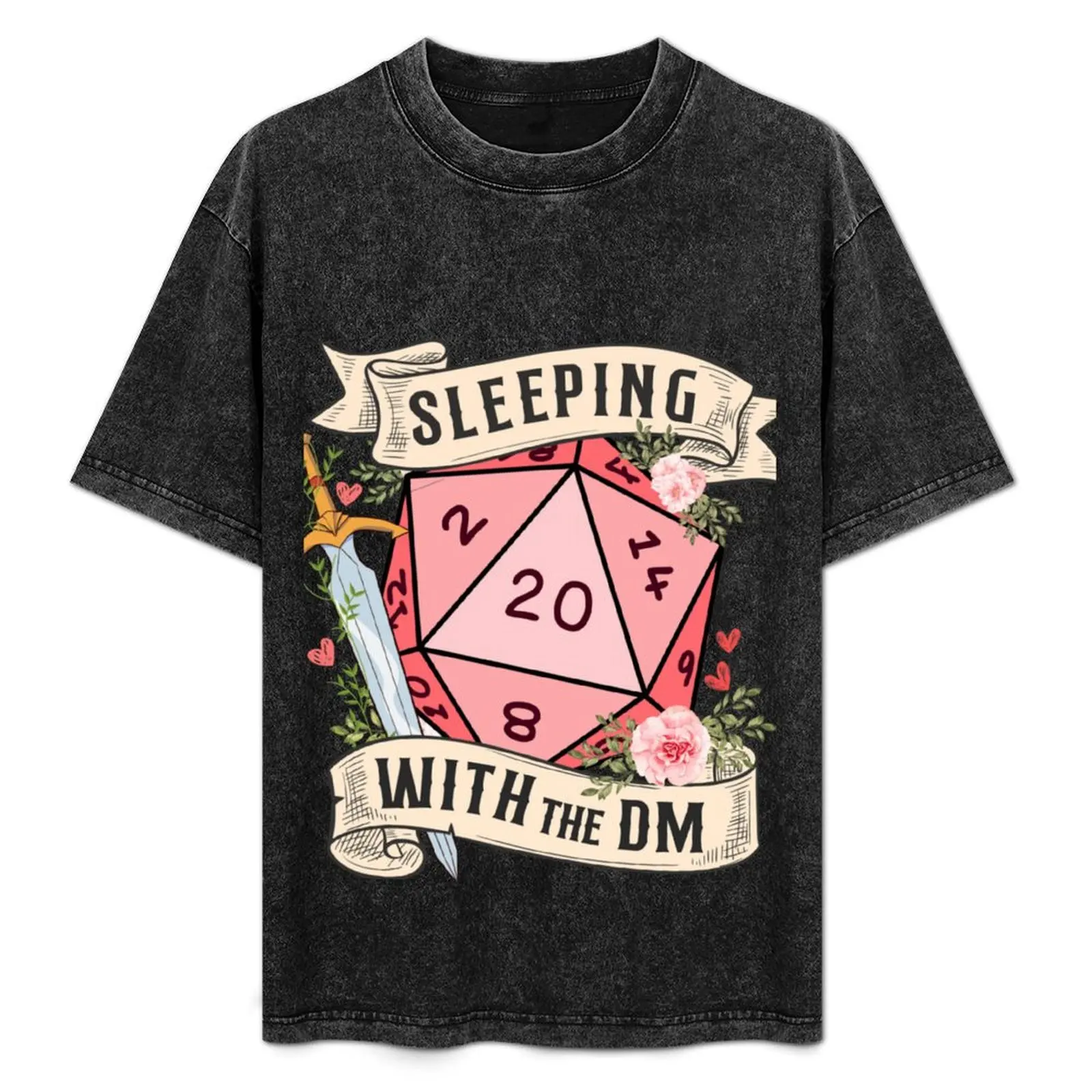 

Sleeping With The Dungeon Master Cute D20 Dnd Dice With Flowers And Sword T-Shirt anime clothes Short sleeve tee t shirt for men