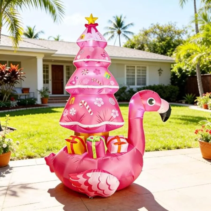 

7Ft Inflatable Pink Flamingo Outdoor Decorations, Beach Party Yard Decorations with LEDs, Outdoor Garden Lawn Holiday Decors fo