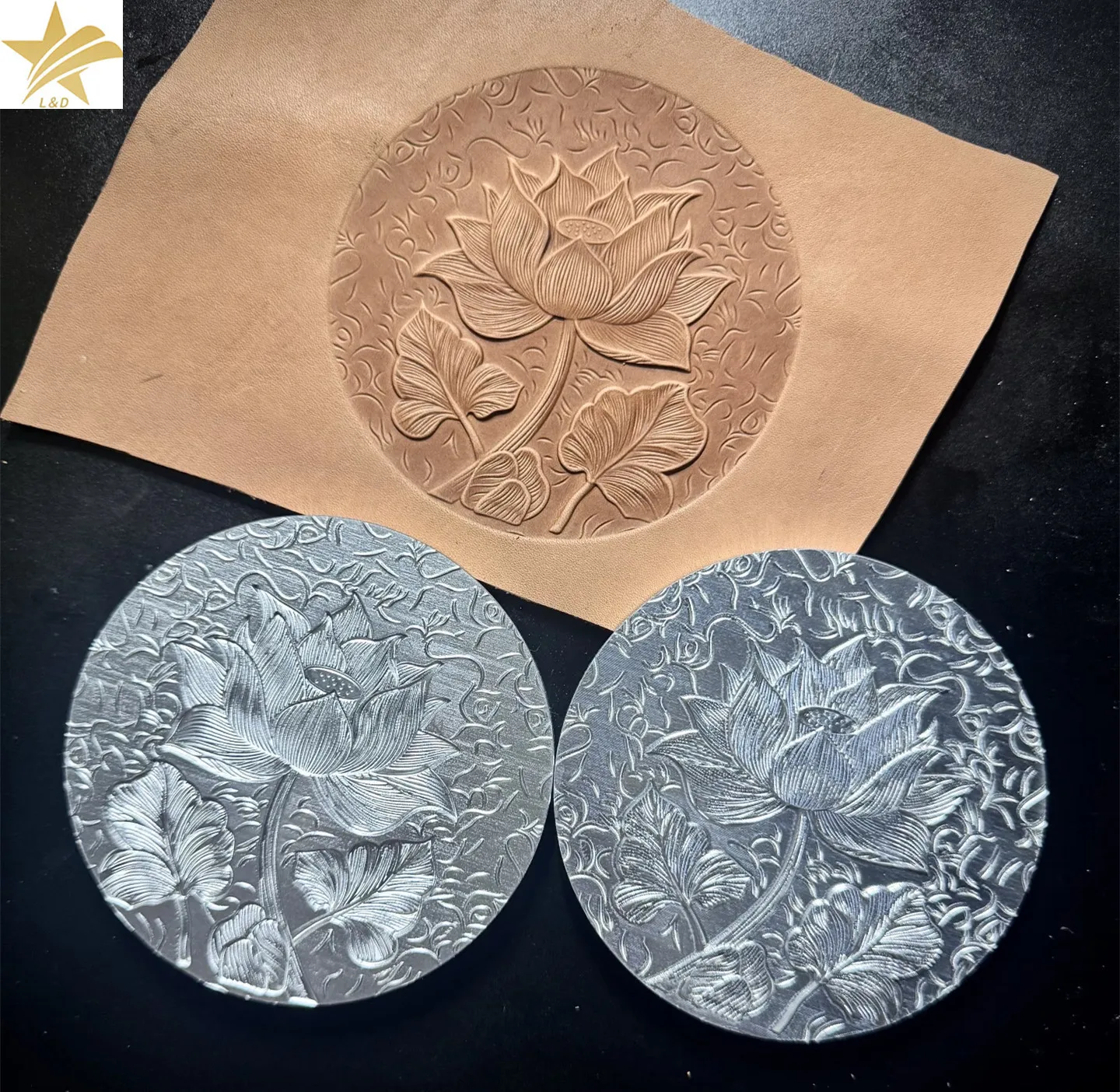 2pcs 110mm Round Lotus Flower Leather Stamp 3D Deep Engraving Metal Embossing Mold for Leather Bag Wallet Decor Craft Tool