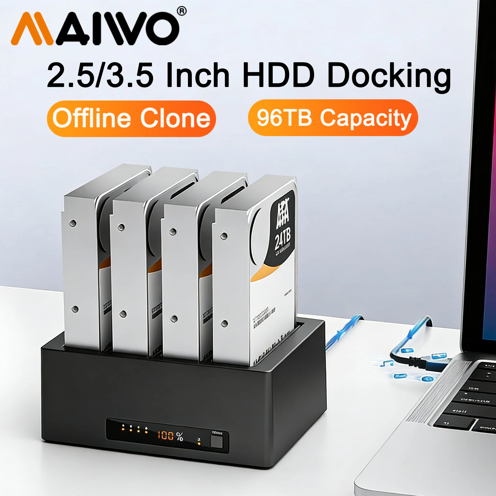 

MAIWO 4 Bay Hard Drive Docking Station with Offline Clone for 2.5/3.5'' SATA HDD SSD USB 3.0 SATA 5Gbps with UASP 96TB Capacity