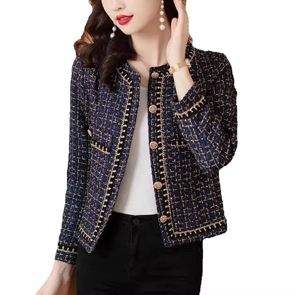 Women's Woolen Coat 2026 Autumn Winter Jacket Small Fragrant Style Webbing Coarse Woolen Coat Temperament Short Top Outerwear