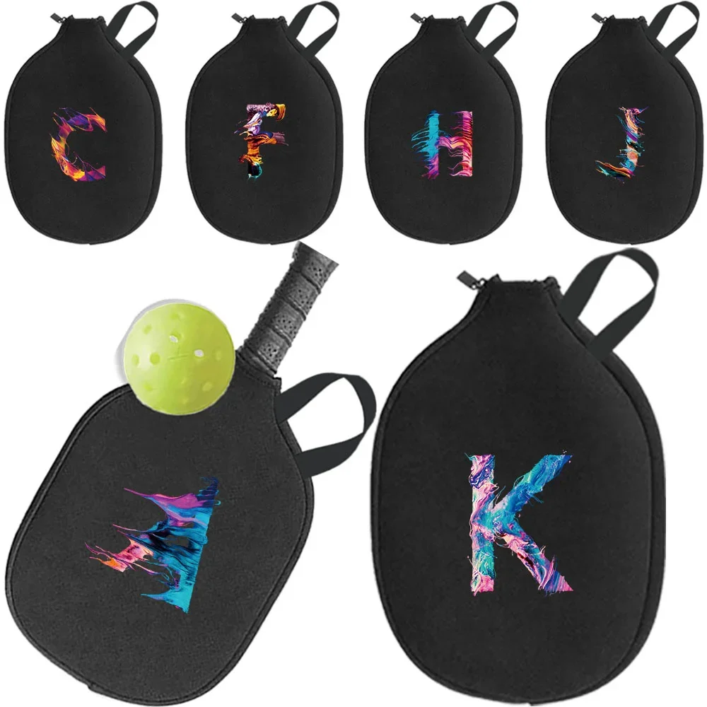 Pick Ball Racquet Sleeve Tote Bag Zippered Racket Storage Bags with Mesh Organizer Handbag Pouch Paint Letter Printed Series