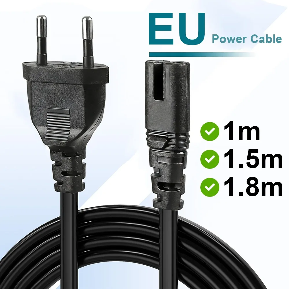 EU Power Cord European Power Cord EU Non-Polarized IEC-320-C7 to CEE 7/16 AC Power cable for DJI Mavic Air 2/2S for PS5 Xbox TV