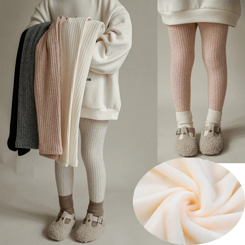 

Autumn Winter Girls Pants Thickening Warm Fleece Pants For Girls Leggings Kids Baby Elasticity Slim Stripe Trousers
