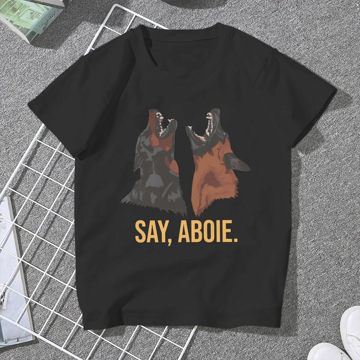 Malinois Dog Say Aboie T Shirt Vintage Graphic Women's Polyester Tshirt O-Neck