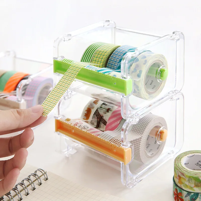 Transparent Washi Paper Cutter for Scrapbook Journal Diary Masking Adhesive Tape Storage Box Organizer Cutter Stationery Holder