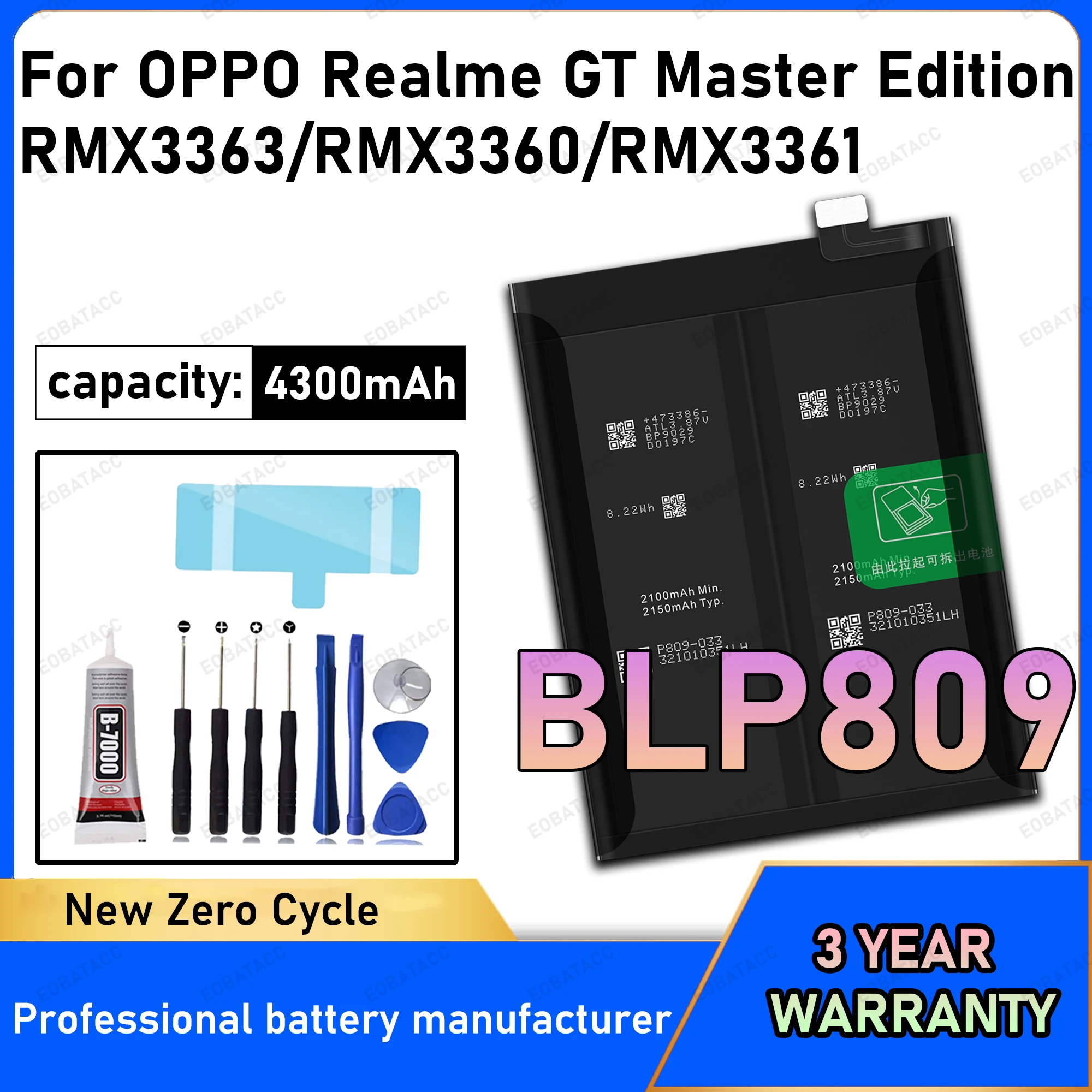 

100% New Zero Cycle BLP809 Battery For OPPO Realme GT Master Edition RMX3363 RMX3360 RMX3361 Replacement Batteries