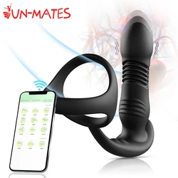 Male Thrusting Anal Plug Vibrators APP Bluetooth Wireless Control Prostate Massager 3 IN 1 Delayed Cock Ring Sex Toys for Men 18