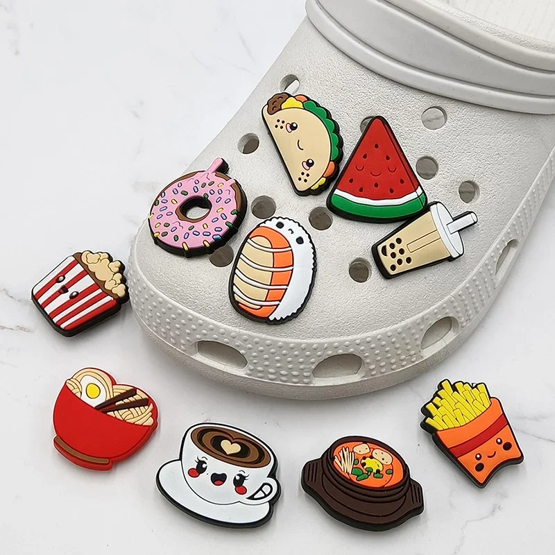 Simulated Food PVC Shoe Charms Accessories Donut Sushi Sandwich Shoe Upper Pins Decoration Sandals Clogs Buckle Kid Party Gift