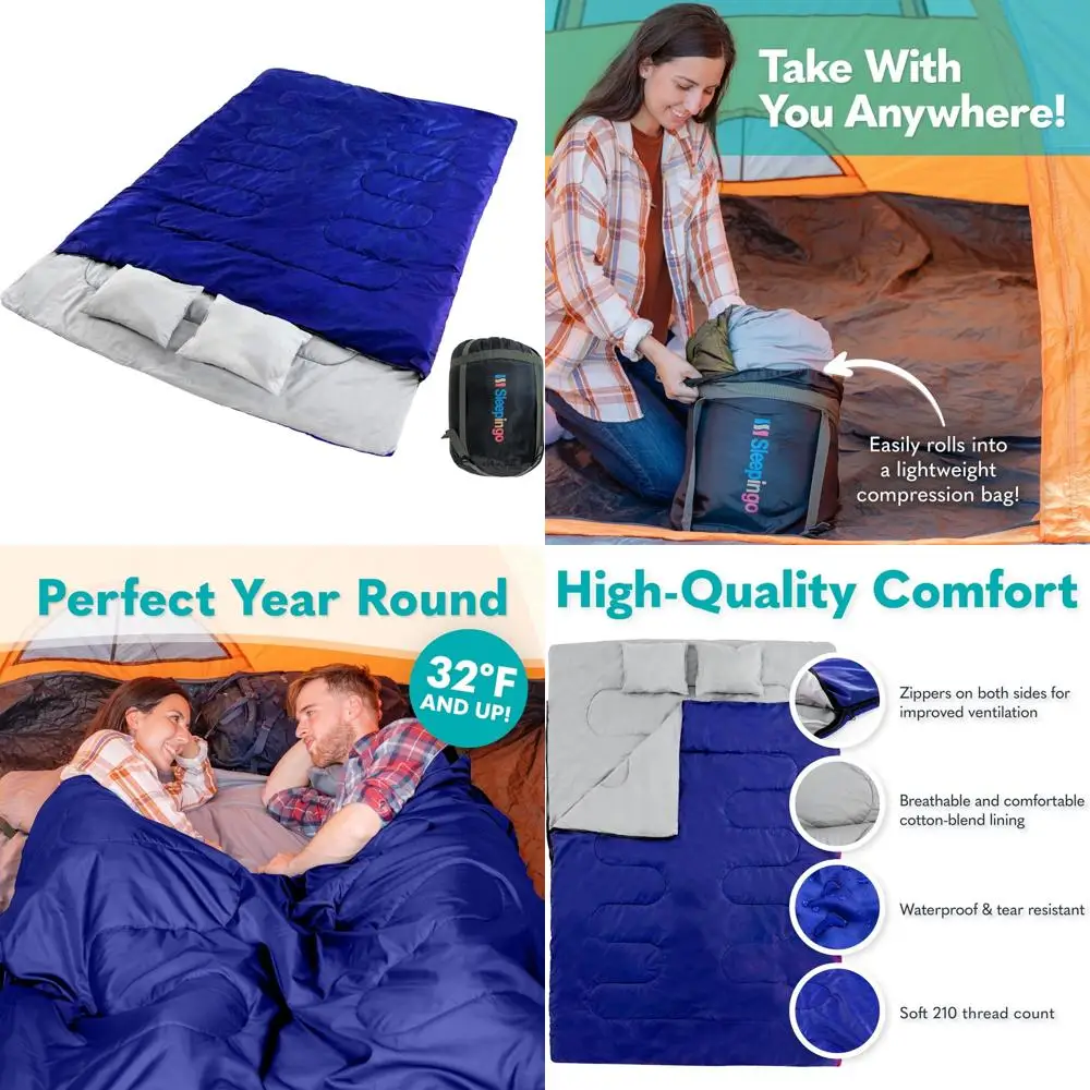 

Водонепроницаемые двойные спальные мешки королевского размера для взрослых-рюкзаков, кемперов и походов — идеально подходят для грузовиков и палаток