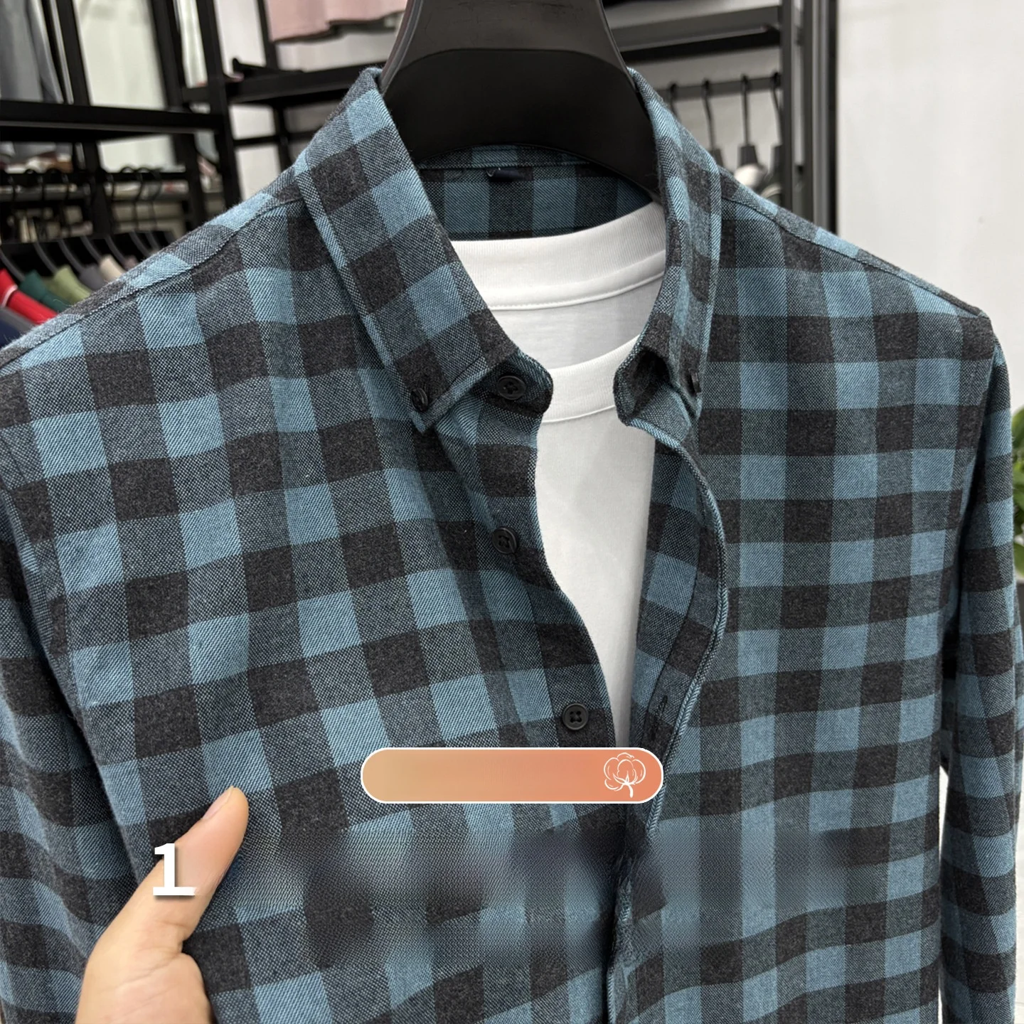 القطن الخالص منقوشة طويلة Sve الرجال irt عارضة الرجعية Faion الحضرية Sle سليم صالح الصينية الصانع الخريف ملابس موسمية #4