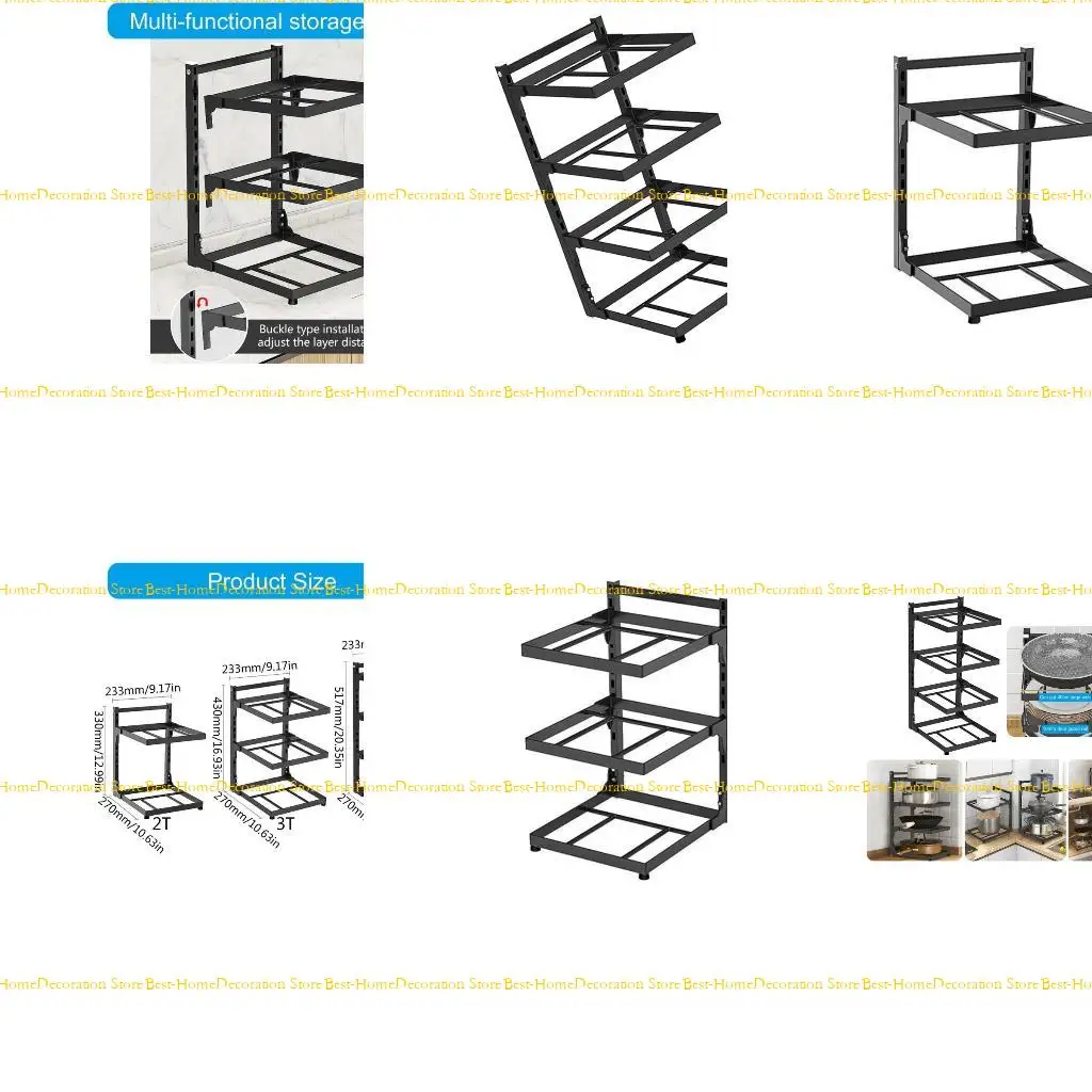 

12PD Space Saving Kitchen Cabinet Storage Shelf Carbon Steel Pots Rack Organizers