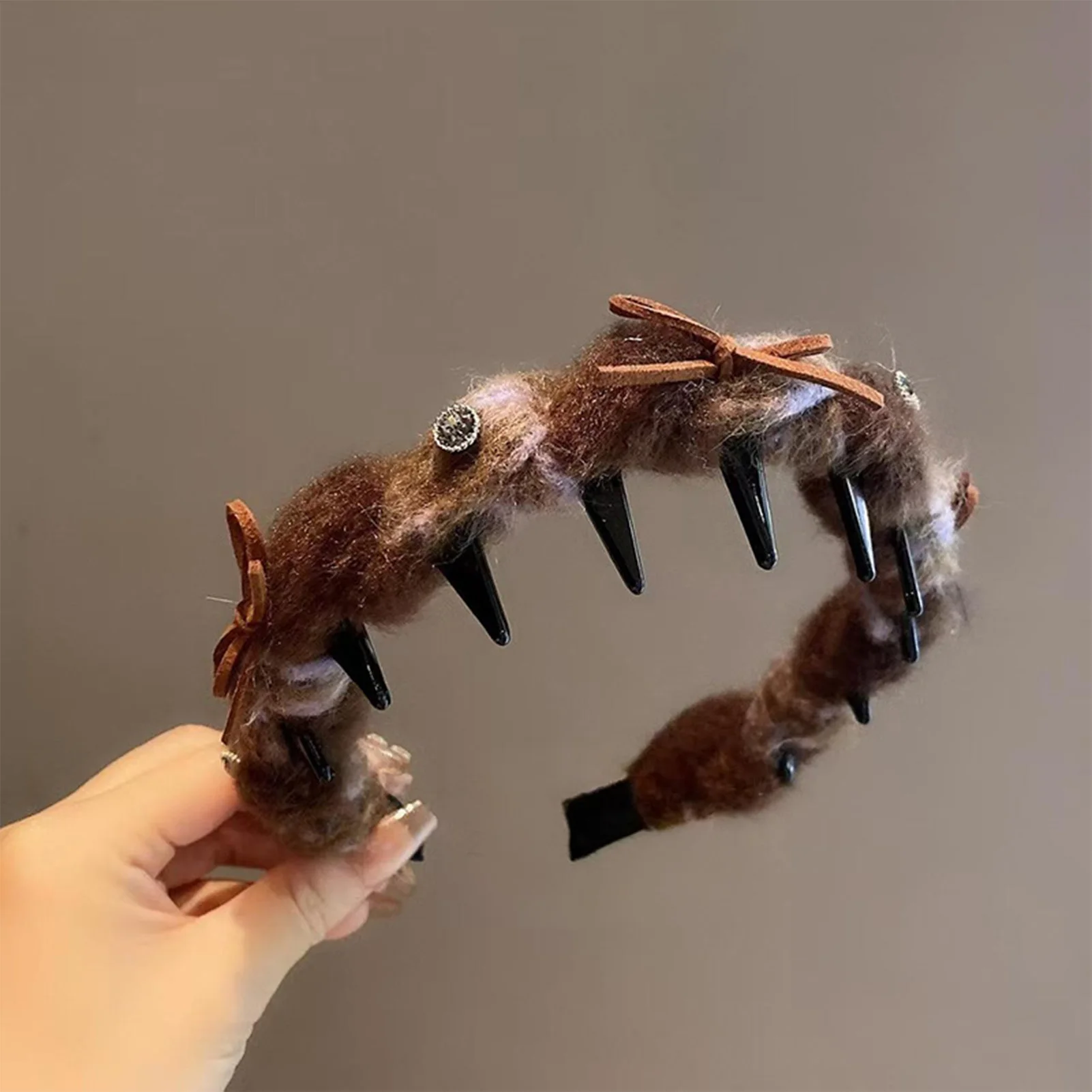 Korean Style Plush Hair Hoop With Combs Rhinestone Bow Hairband Daily Party Casual Tiaras Retro Wedding Bridal Hair Accessories