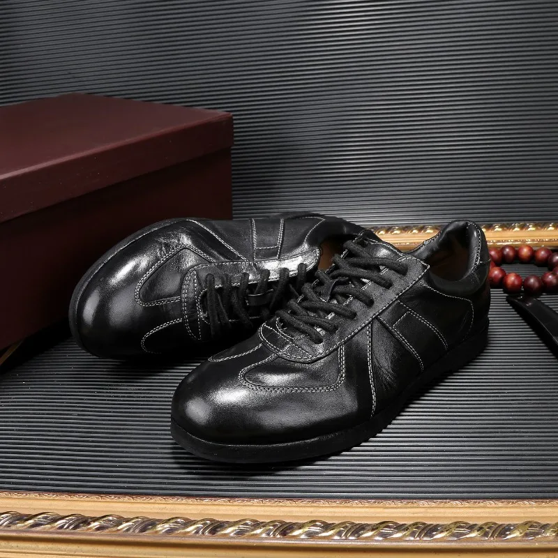 Handcrafted Washed Horsehide Men Casual Shoes Retro Breathable Training Shoes Lightweight British-style Trendy Sneakers