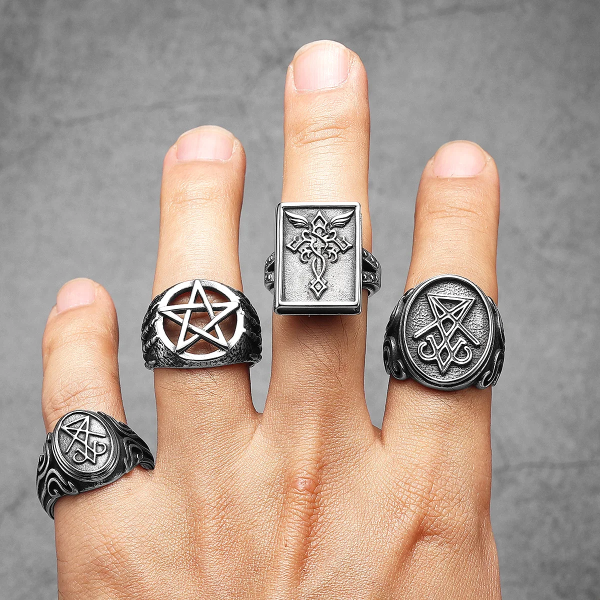 Hand Bones Pentagram Seal Men Rings Stainless Steel Women Jewelry Vintage Punk Cool Stuff Fashion Accessories Gift Wholesale