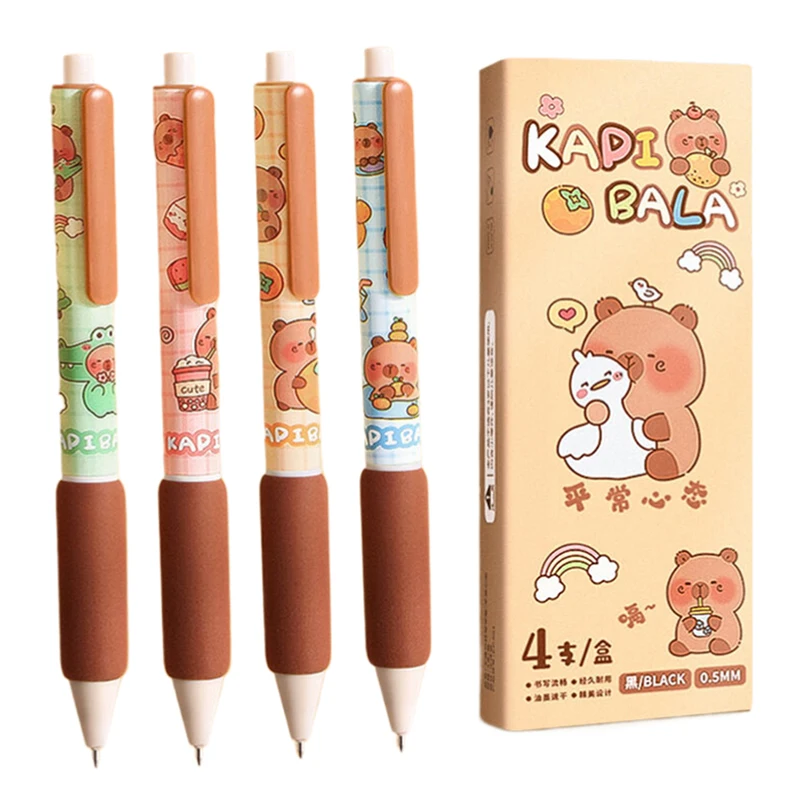 4 Stück Cartoon Capybara Gel Stift schnell trocknende schwarze Tinte schreiben glatte Soft Grip Stift Bürobedarf Kawaii Student Briefpapier