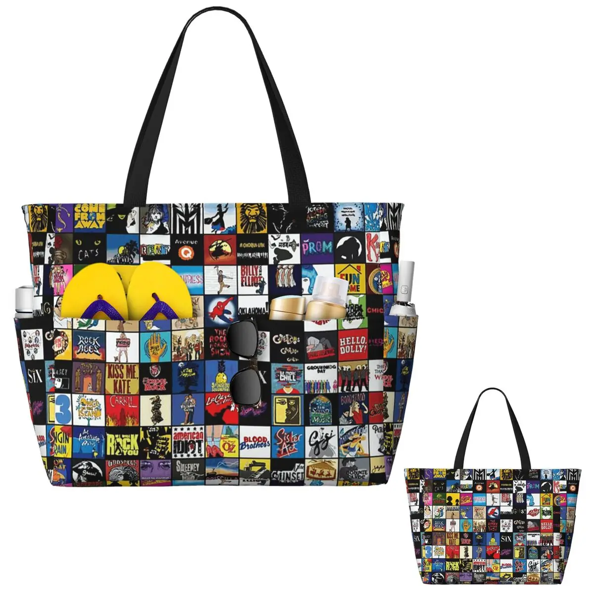 Broadway Musical Theatre Logos - Hand Drawn Beach Tote Bag Sport Gym Yoga Duffle Large Tote Bag Women Travel Bag Fitness bag
