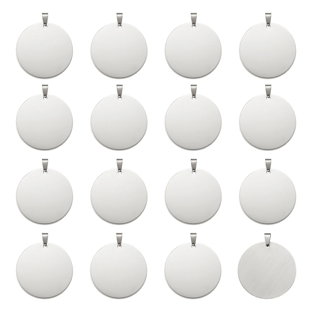 

50pcs Stainless Steel Flat Round Oval Blank Stamping Tag Pendants for Necklace Jewelry Making DIY , with Snap on Bails F80