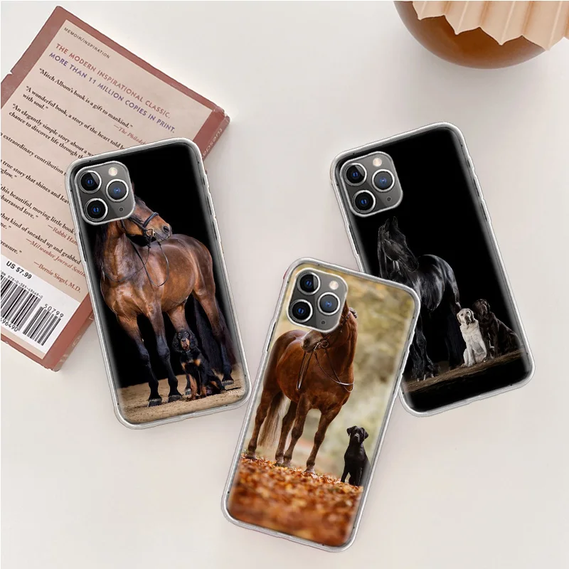 Domineering Cool Horses And Dogs Phone Case For Iphone 14 13 15 16 Pro Max Plus Apple 11 12 Mini X XS Max XR Clear Cover Shell C