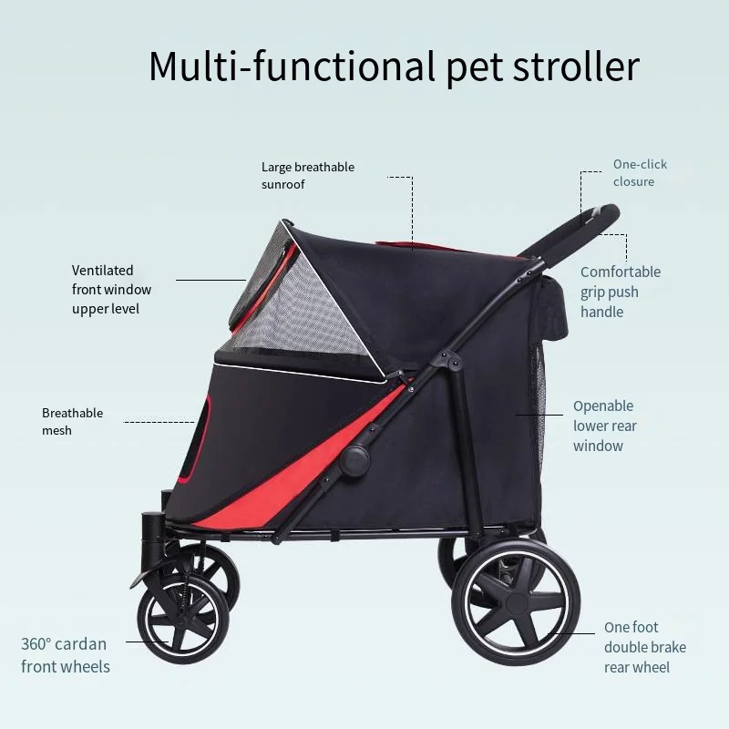 2025 High Quality Pet Cart Foldable Outdoor Medium To Large Dog Pet Cart Large Space Dog Cart Cat Dog Walk Cat Pet Cart New