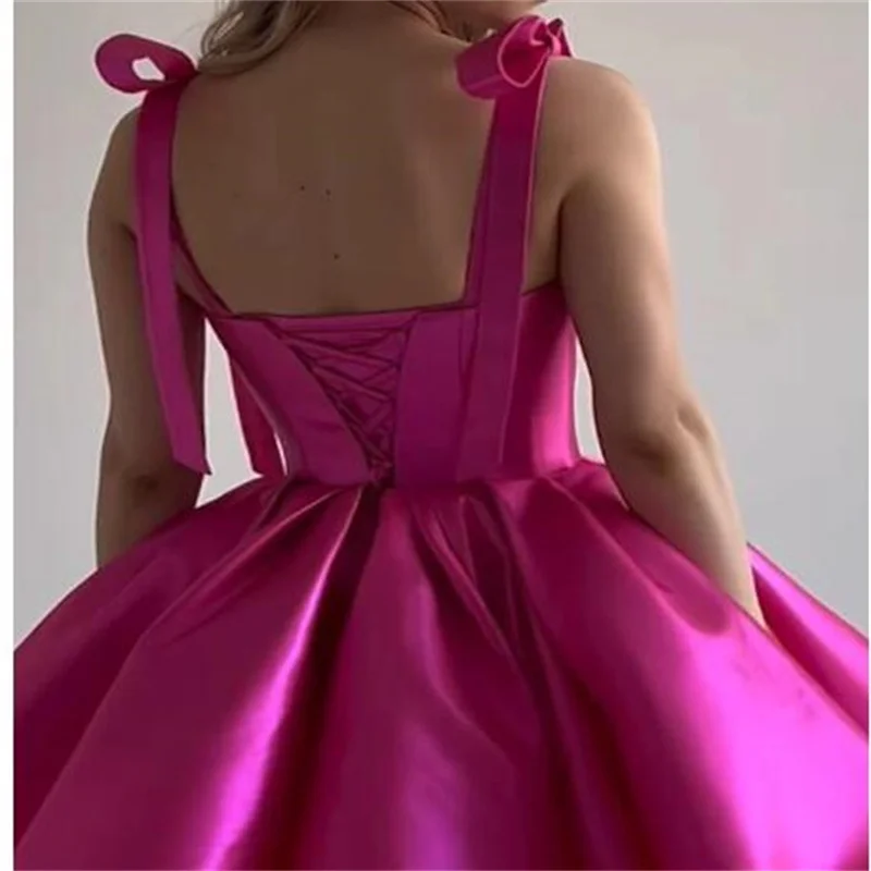 A-Line Homecoming Dresses Corsets Dress Holiday Graduation Short / Mini Sleeveless Spaghetti Strap Pink Dress Satin with Bow(s)