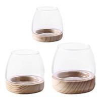 Glass Planter Desk Decor Flower Vase Hydroponic Vase Container with Wood Stand Desktop Planter for Indoor Home Office Garden