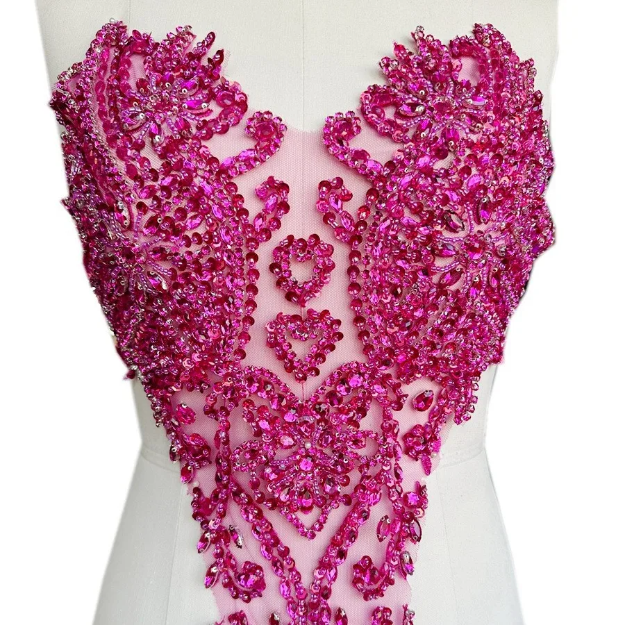 16 Colors Bridal Dresses Decorative Material Embellishments Fabric Handwork Beaded Rhinestone Sweetheart Patches