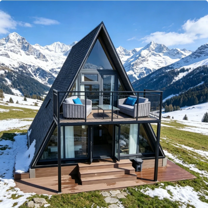A-Frame House Artist Studio Triangle Cabin Modern Prefabricated Wood Villa Luxury Tiny Home for Backyard and Creative Space