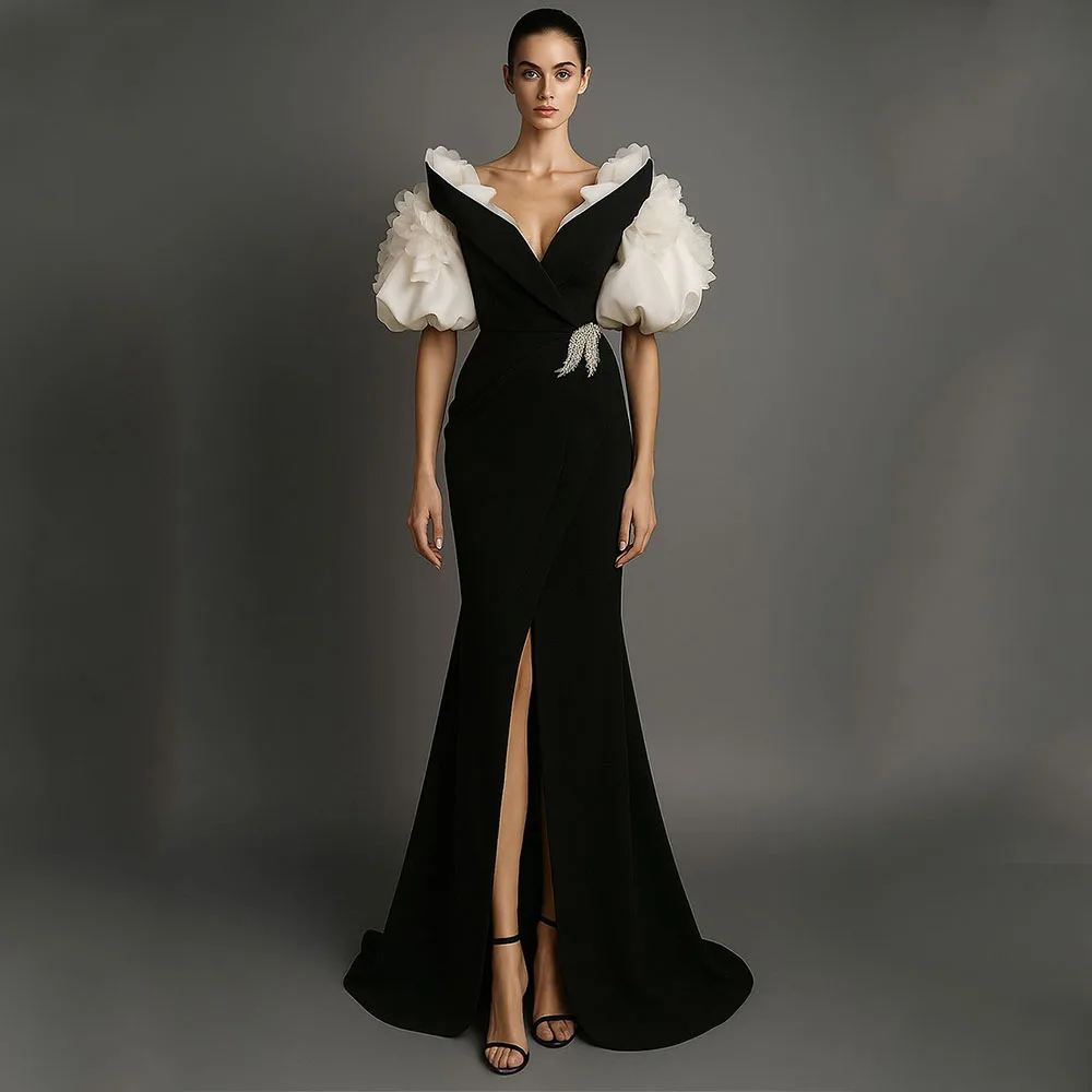 فستان سعودي مخصص حورية البحر طول الأرض فساتين سهرة نسائية قبالة الكتف وأكمام منتفخة فستان رسمي للحفلات #1