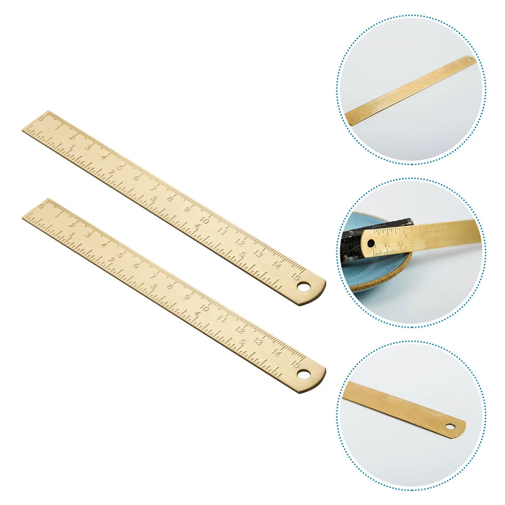 2 Pcs Brass Ruler Study Supply Vintage Bookmark Household Multi-function Portable Straight Drawing Accessory