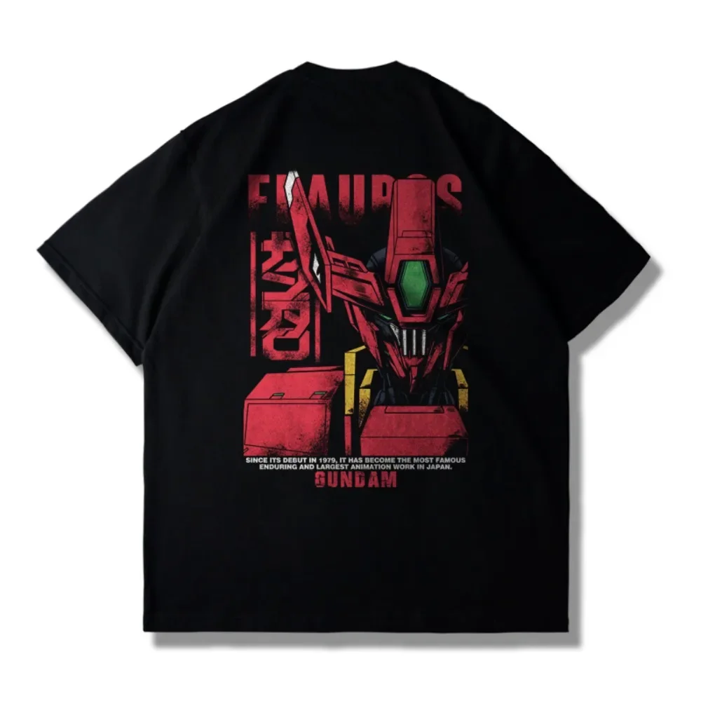 Men's  Streetwear Gundam Barbatos T Shirt Anime Unisex Heavy Cotton Graphic Print Oversized Short Sleeve Summer Casual Training