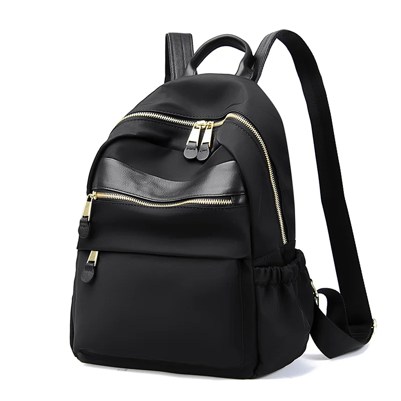 Imagem -02 - Luxo Mochila de Couro Genuíno Mulheres Couro Oxford Pano Moda Mochila Senhora Viagem Bolsa de Ombro Novas Meninas Bolsas de Escola Marca de