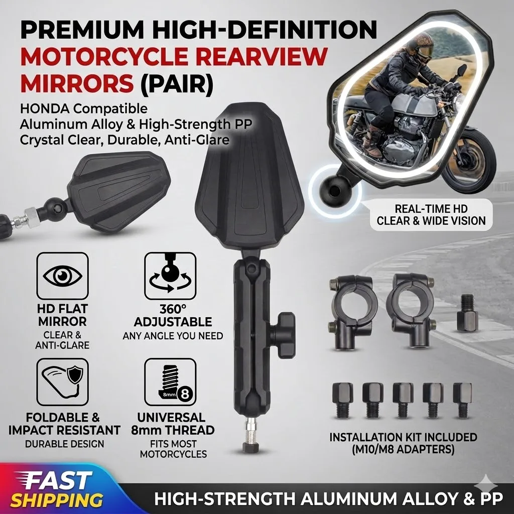 

ADV ATV Rearview Mirrors Foldable Clear Wide Views Durable 360 Adjustable M10 M8 Black Foldable Rear View Mirror Compatib