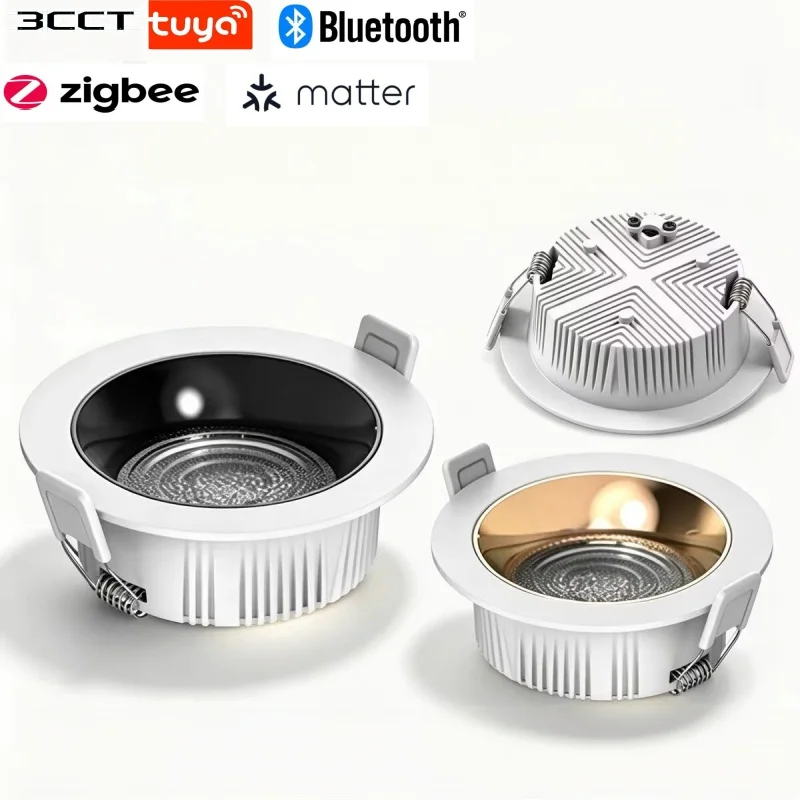 LED Recessed Smart Downlight, 3CCT Tuya Bluetooth Zigbee Matter, Indoor Anti-glare Ceiling Lamp