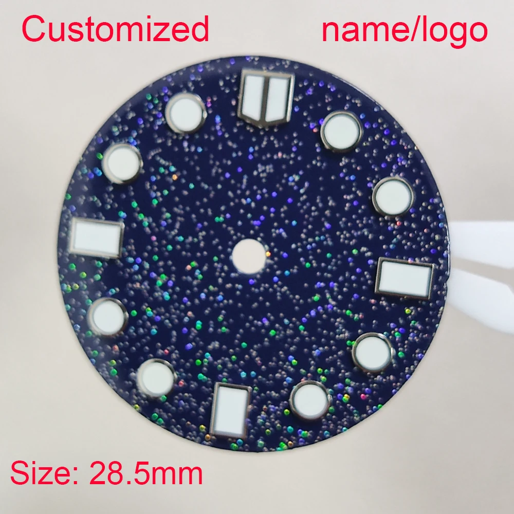 custom logo 28.5mm dial sterile dial blue starry sky dial nh35 nh36 dial blue luminescence fit nh35 nh36 movement