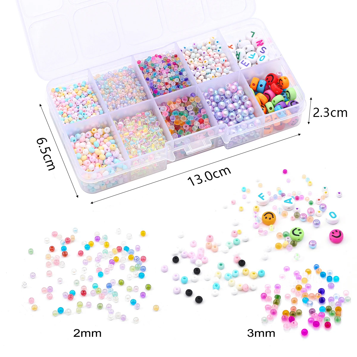 2mm 3mm Glass Seed Beads Kit with 10 Grid Organizer Box, Matte/Creamy/Rainbow Seed Beads & Alphabet Beads for DIY Jewelry Making view 3