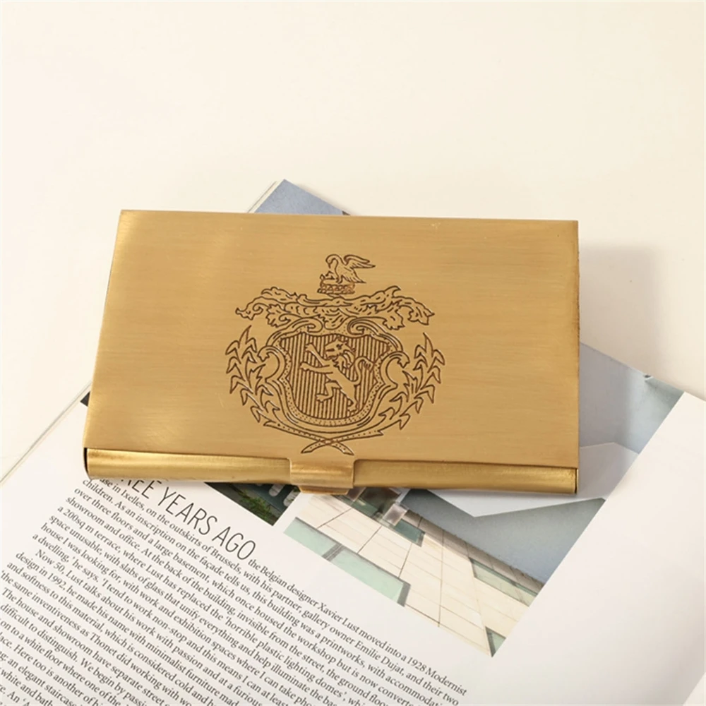 Handmade Brass Business Card Storage Box American Style Simple Carved Rectangular Jewelry Storage Box Craft Gift Ornaments