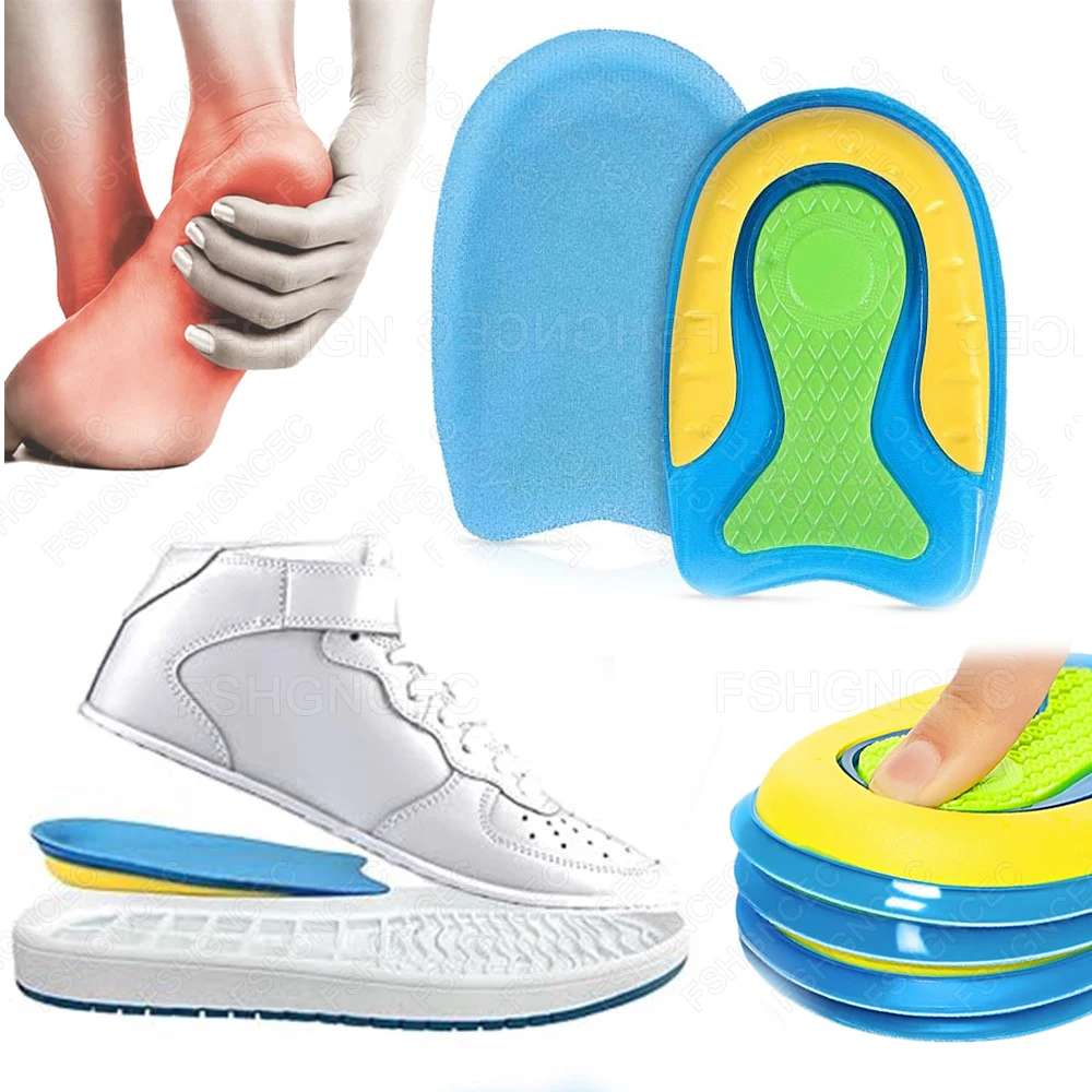 أكواب كعب من السيليكون لالتهاب وتر العرقوب إدراج حذاء جل لتهاب الكعب التهاب اللفافة الأخمصية لتخفيف الآلام وسادة نعل نصف كعب