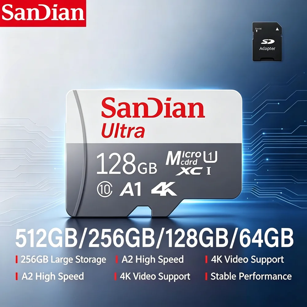 Micro SD Card 64GB/128GB/512GB with Adapter UHS-I up to 190MB/s A2 U3 V30 4K Video Compatible with GoPro Nintendo-Switch