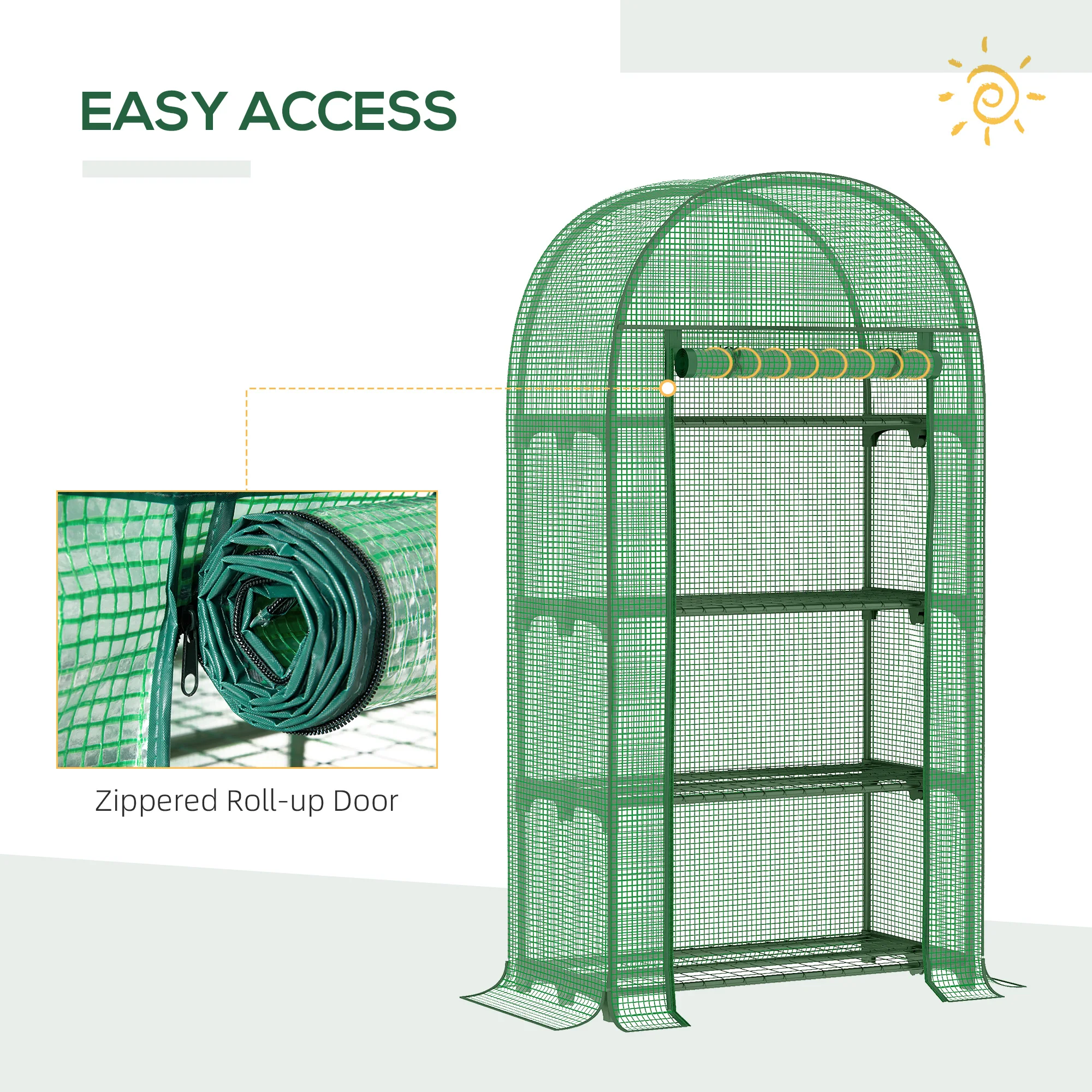 80 X 49 X 160cm Portable Mini Greenhouse with Zippered Door Storage Shelf Green