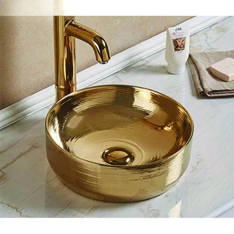 

# l Middle east luxury bathroom sink counter top gold color hand wash basin