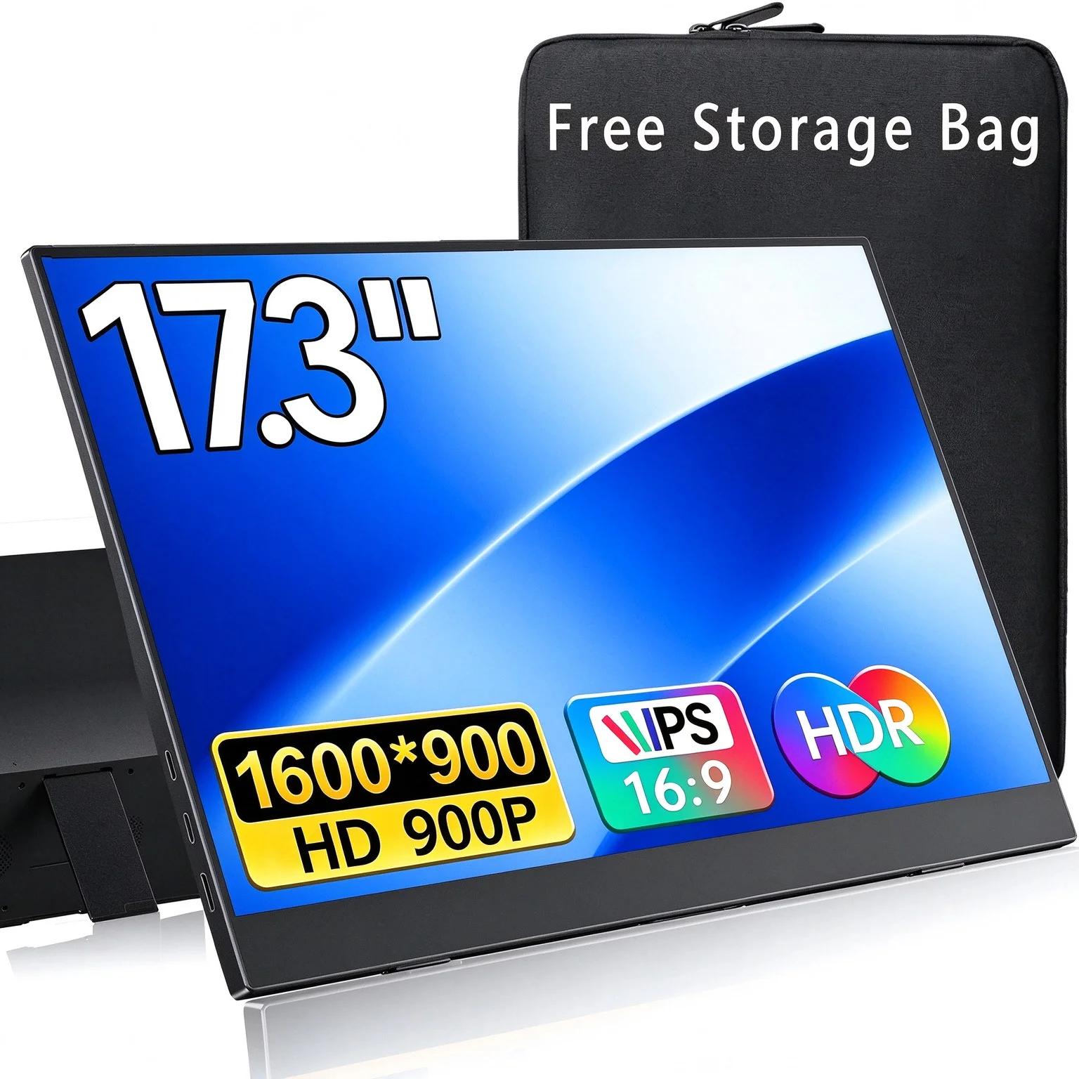 AHXJKA17.3 Inch IPS Portable Monitor HD 1600×900 72%sRGB Support Type-C Mini HDMI Extra Display for Laptop Phone PC Game Console