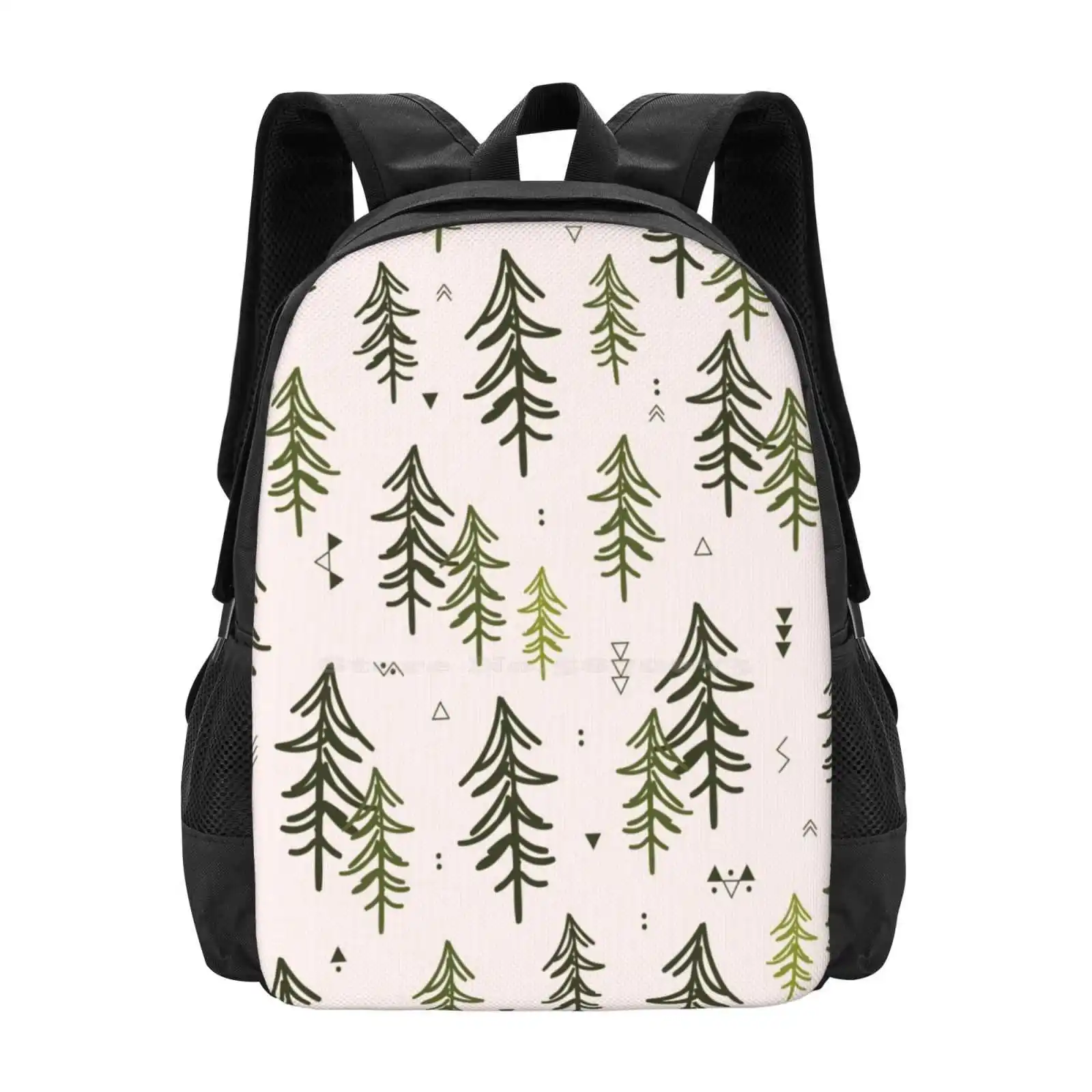 Doodled Fir Trees Pattern 3d Print Design Backpack Student Bag Trees Fir Woods Forest Symbols Green Woodlands Outdoors Repeat