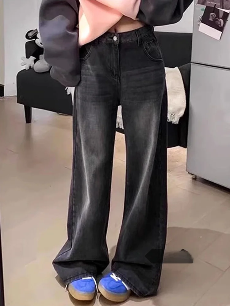 

Прямые джинсы с высокой талией, женские свободные брюки с широкими штанинами длиной до пола, осенняя одежда, повседневная удобная джинсовая одежда