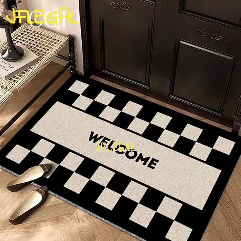 

Nordic Simple 2025 Новый коврик для входной двери с шелковым кольцом, нескользящий коврик для входа в домашнюю крыльцо, ковер-подставка в черно-белом цвете