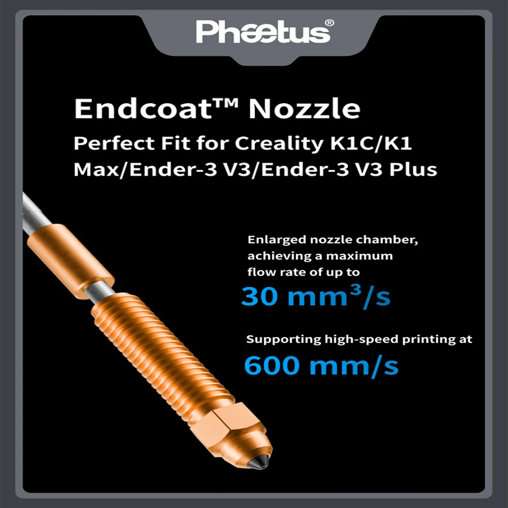 Phaetus Upgrade Nozzle 0.4mm EndCoat™ Nozzle Quick-Swap For Creality K1C / NEW K1MAX / Ender-3 V3 /Ender 3 V3 Plus 3D Printer