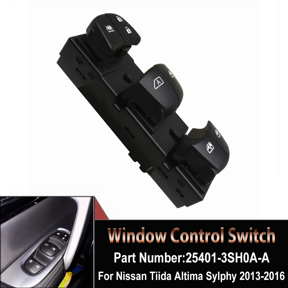 For Nissan Tiida Altima Sylphy X-Trail Qashqai Red 7LED/5LED Backlight Driver Side Electric Power Window Regulator Master Switch