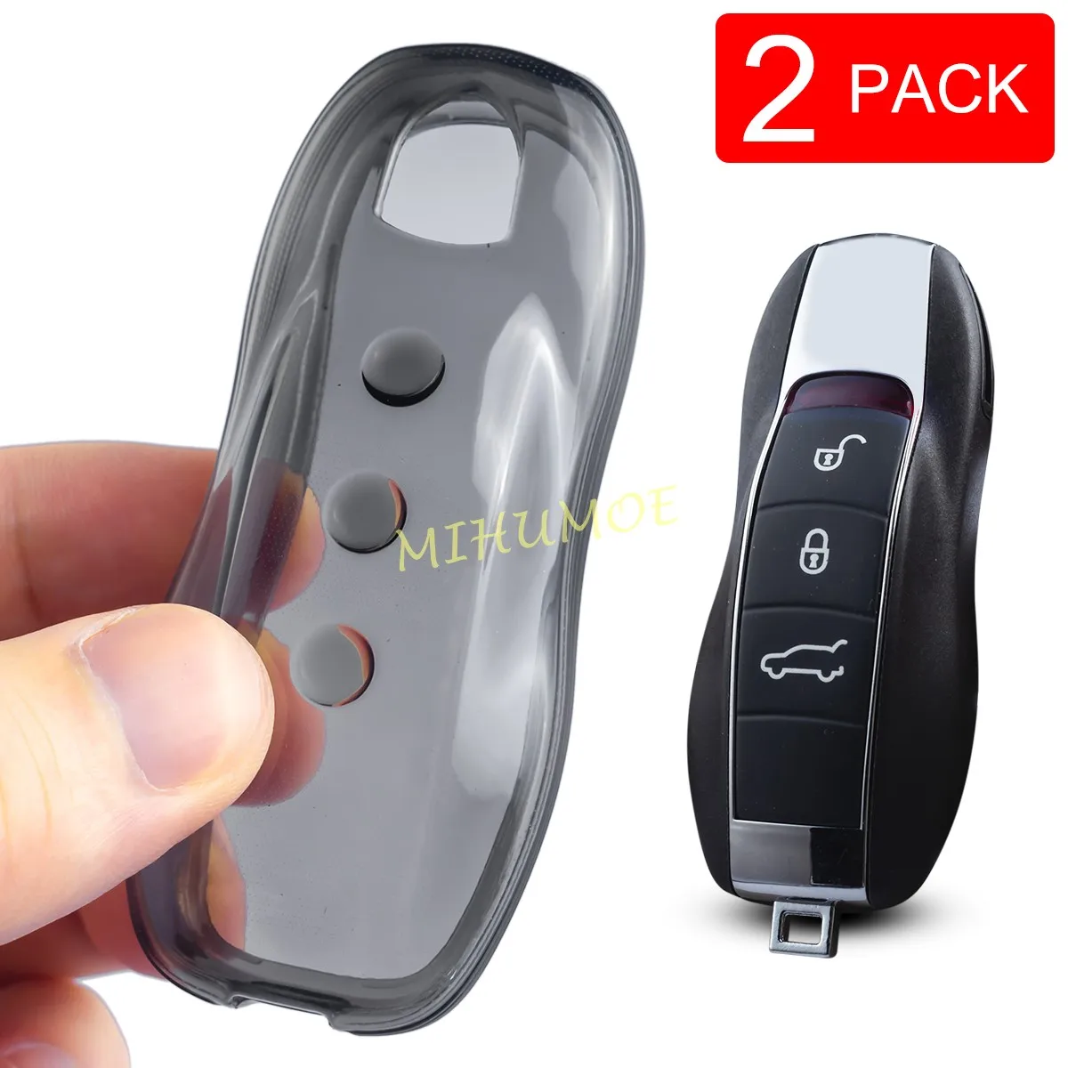 

For Porsche Panamera Cayenne Macan 718 Cayman Boxster 981 Spyder 2x Transparent TPU Car Remote Key Case Cover Shell Accessories