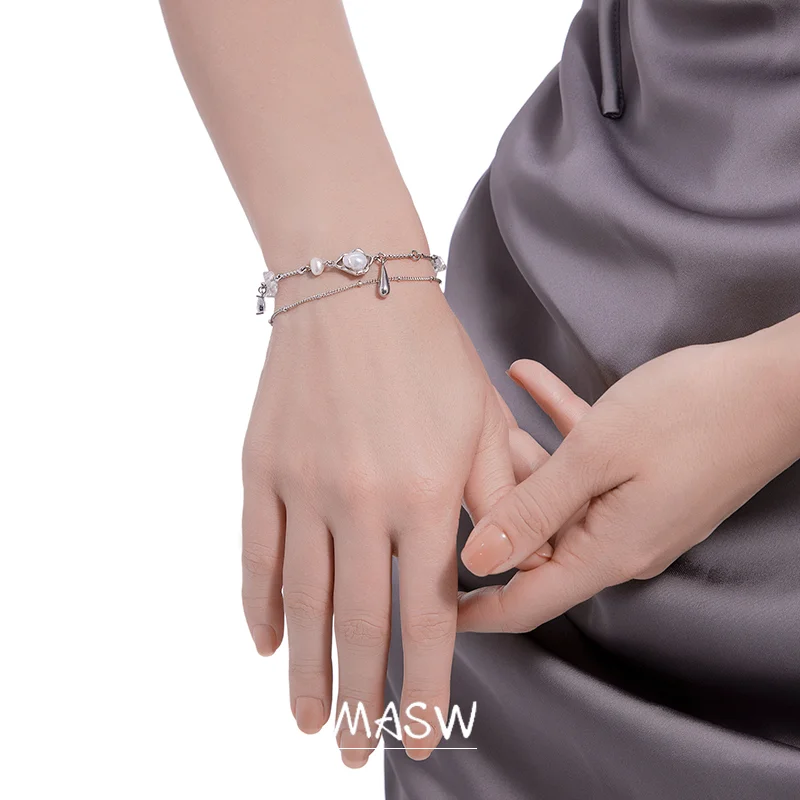 MASW Original Design Gometric Pearl Glass Charm Bracelet 2023 Trend New Luxury Jewelry For Women Female Party Wedding Gift